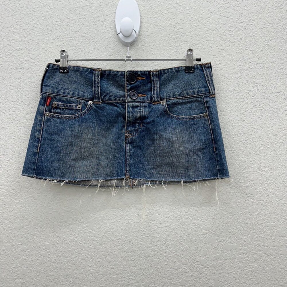 VTG Hollister Y2K Blue Denim Micro Mini Cotton Cut Off Jean Skirt Juniors size 5